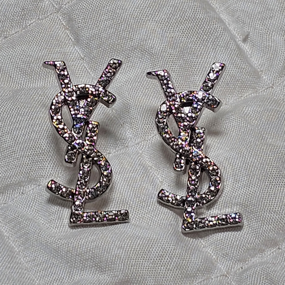 Saint Laurent Jewelry - <AUTH> Saint Laurent Silver Faceted Logo Earrings Stamped New